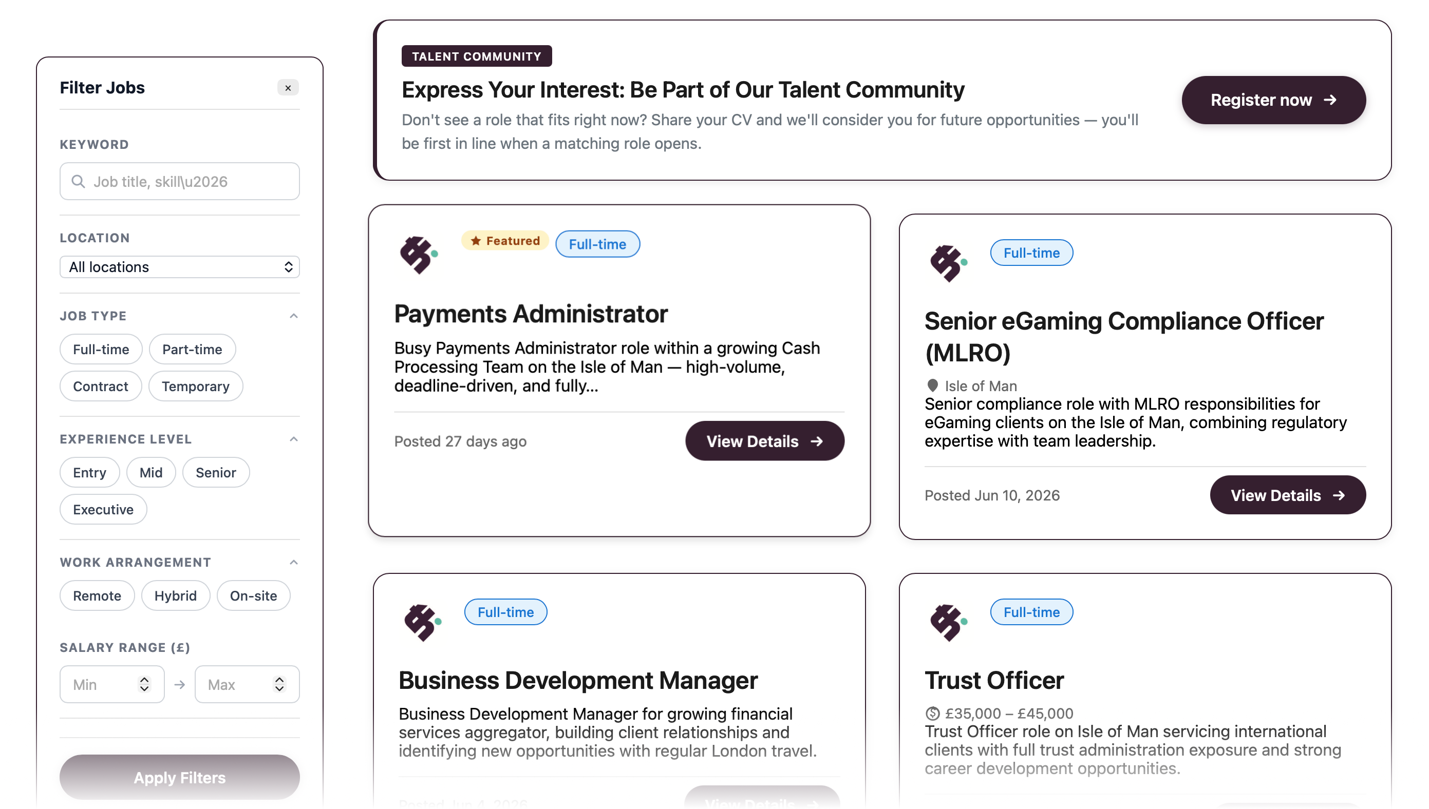 The Careers Page: branded job board with search and filters